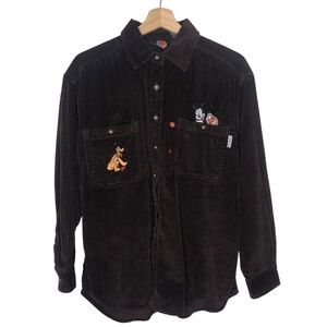 VINTAGE 90s Y2K Disney Mickey Pluto Brown Corduroy Apple Picking Shirt Shacket M